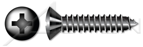 #4-24 X 3/4" Self-Tapping Sheet Metal Screws, Type "AB", Oval Phillips Drive, Steel, Black Oxide