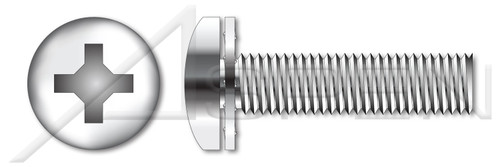 #10-32 X 7/8" Internal Tooth Washer SEMS Machine Screws, Pan Phillips Drive, Stainless Steel, Washer Material 410 Stainless Steel