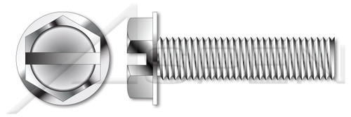 1/4"-20 X 1-1/4" Machine Screws, Hex Slotted Indented Washer Head, Full Thread, Stainless Steel