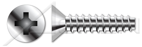 1/4"-10 X 1" Trilobe Thread Rolling Screws for Plastics, Flat Phillips Drive, 48-2 Double-Lead Thread, 18-8 Stainless Steel, Passivated and Waxed