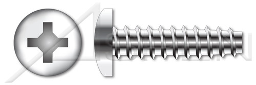 #8-16 X 1" Trilobe Thread Rolling Screws for Plastics, Pan Phillips Drive, 48-2 Double-Lead Thread, 410 Stainless Steel, Passivated and Waxed