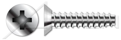 #8-16 X 3/8" Trilobe Thread Rolling Screws for Plastics, Flat Undercut Phillips Drive, 48-2 Double-Lead Thread, 18-8 Stainless Steel, Passivated and Waxed