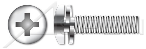#4-40 X 1/2" Split Lock Washer SEMS Machine Screws, Pan Phillips Drive, Stainless Steel, Washer Material 410 Stainless Steel