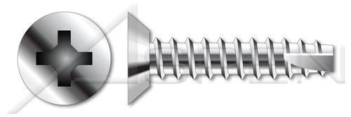 #8 X 3/8" Thread Cutting Screws, Type "25", Flat Undercut Phillips Drive, Stainless Steel