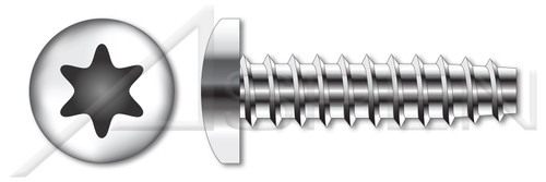 #6-19 X 3/8" Trilobe Thread Rolling Screws for Plastics, Pan 6Lobe Torx(r) Drive, 48-2 Double-Lead Thread, 18-8 Stainless Steel, Passivated and Waxed