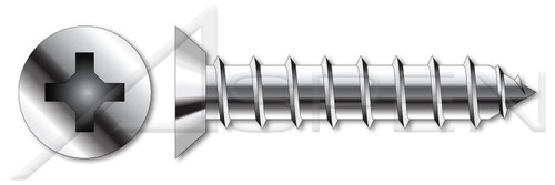 #8 X 1/2" Self-Tapping Sheet Metal Screws, Type "A", Flat Undercut Phillips Drive, Stainless Steel