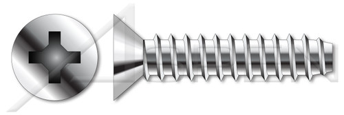 #4-24 X 3/4" Self-Tapping Sheet Metal Screws, Type "B", Flat Phillips Drive, Stainless Steel