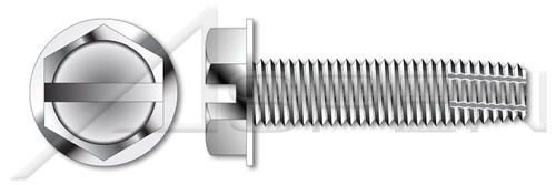#12-24 X 1" Thread Cutting Screws, Type "F", Hex Slotted Indented Washer Head, Stainless Steel