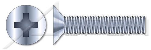 #2-56 X 1/4" Machine Screws, Flat Phillips Drive, 100 Degree Countersink, Full Thread, Steel, Zinc Plated