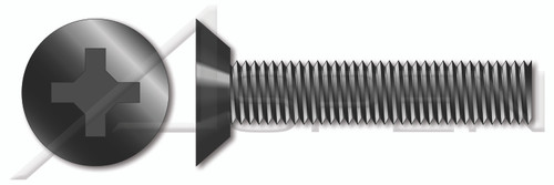 #10-32 X 1/2" Machine Screws, Flat Undercut Phillips Drive, 82 Degree Countersink, Full Thread, Steel, Black Zinc