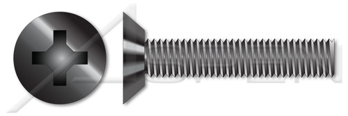 #12-24 X 3/8" Machine Screws, Flat Undercut Phillips Drive, 82 Degree Countersink, Full Thread, Steel, Black Zinc