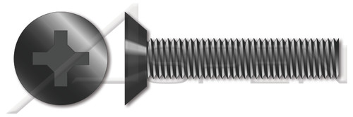 1/4"-20 X 1/2" Machine Screws, Flat Undercut Phillips Drive, 82 Degree Countersink, Full Thread, Steel, Black Zinc