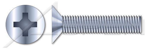 #10-32 X 1" Machine Screws, Flat Phillips Drive, 100 Degree Countersink, Full Thread, Steel, Zinc Plated
