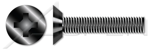 #10-24 X 3/8" Machine Screws, Flat Undercut Phillips Drive, 82 Degree Countersink, Full Thread, Steel, Black Oxide