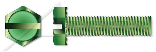 #8-32 X 1/4" Machine Screws, Grounding Screws, Hex Indented Slotted, Serrated, Full Thread, Steel, Green Zinc