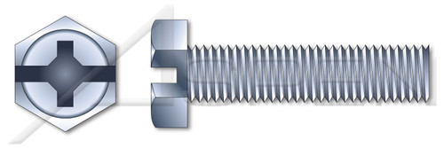 #8-32 X 3/8" Machine Screws, Hex Indented Phillips/Slot Combo Drive, Full Thread, Steel, Zinc Plated