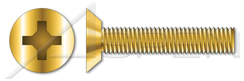#6-32 X 1/2" Machine Screws, Flat Undercut Phillips Drive, 82 Degree Countersink, Full Thread, Steel, Yellow Zinc