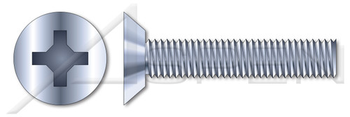 #8-32 X 3/16" Machine Screws, Flat Undercut Phillips Drive, 82 Degree Countersink, Full Thread, Steel, Zinc Plated