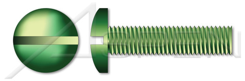 #10-32 X 1/4" Machine Screws, Grounding Screws, Pan Slot Drive, Full Thread, Steel, Green Zinc
