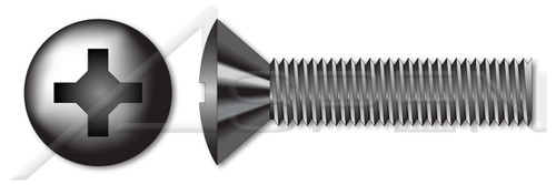 #6-32 X 3/8" Machine Screws, Oval Phillips Drive, 82 Degree Countersink, Full Thread, Steel, Black Zinc