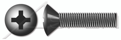 #8-32 X 7/8" Machine Screws, Oval Phillips Drive, 82 Degree Countersink, Full Thread, Steel, Black Zinc