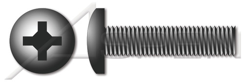 #10-32 X 3/4" Machine Screws, Pan Phillips Drive, Full Thread, Steel, Black Zinc
