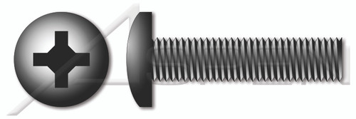 #12-24 X 1-1/4" Machine Screws, Pan Phillips Drive, Full Thread, Steel, Black Zinc