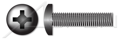 #4-40 X 3/4" Machine Screws, Pan Phillips Drive, Full Thread, Steel, Black Zinc