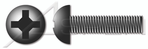 #4-40 X 3/8" Machine Screws, Round Phillips Drive, Full Thread, Steel, Black Zinc