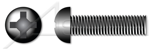 #10-32 X 1/2" Machine Screws, Round Phillips Drive, Full Thread, Steel, Black Oxide