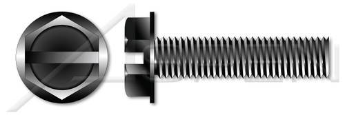 #10-24 X 3/8" Machine Screws, Hex Indented Washer, Slotted, Full Thread, Steel, Black Oxide
