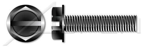 1/4"-20 X 1/2" Machine Screws, Hex Indented Washer, Slotted, Full Thread, Steel, Black Oxide