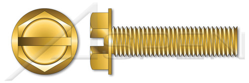 #10-32 X 1/2" Machine Screws, Hex Indented Washer, Slotted, Full Thread, Steel, Yellow Zinc