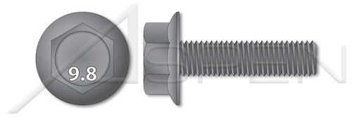 M12-1.75 X 45mm Metric, Flange Screws, Hex Washer Head, Tensilok, Locking Serrations, Grade 9.8 Steel, Black