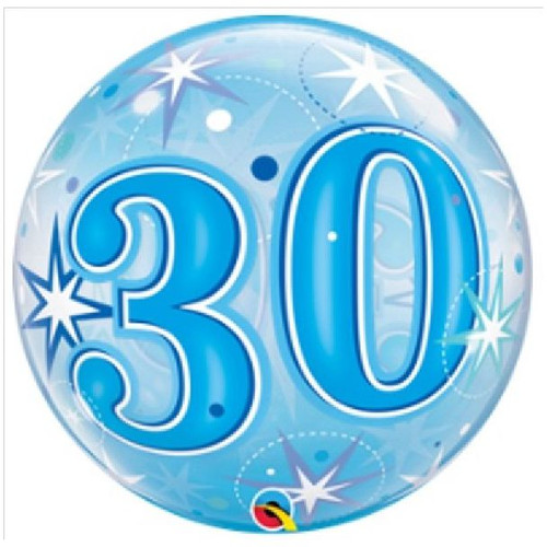 30th Birthday Blue Sparkle 22in Bubble Balloon