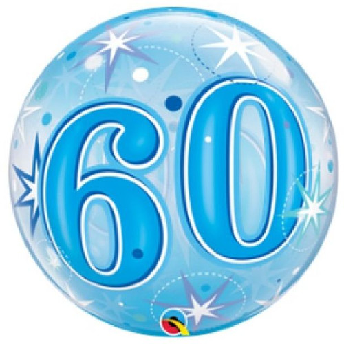 60th Birthday Blue Sparkle 22in Bubble Balloon