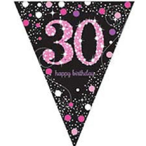 30th Birthday Pink Sparkles Pennant Banner
