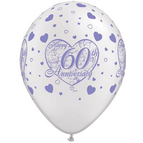 Qualatex 11" 60th Anniversary Little Hearts Pearl White Balloon