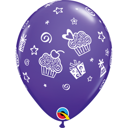 Qualatex 11" Cupcakes & Presents Purple Violet Balloon