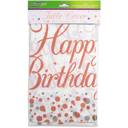 Sparkling Fizz Rose Gold Happy Birthday Tablecover