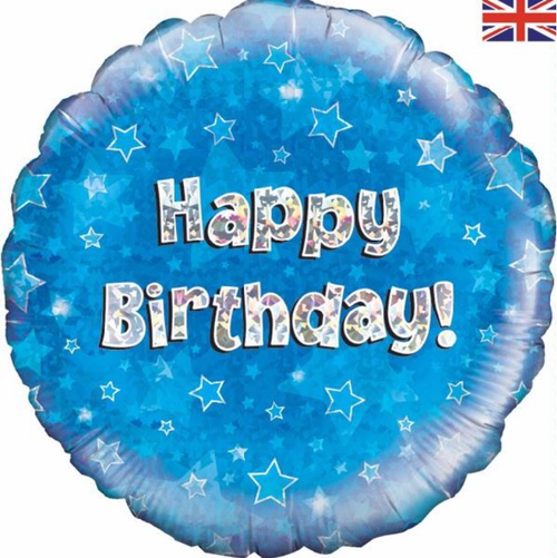 Happy Birthday Holographic Blue 18 Inch Foil Balloon