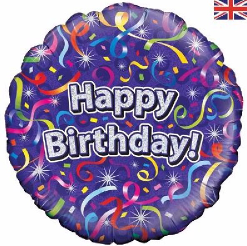 Happy Birthday Holographic Streamers 18 Inch Foil Balloon