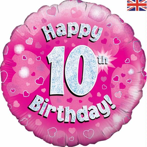 10th Birthday Holographic Pink 18 Inch Foil Balloon