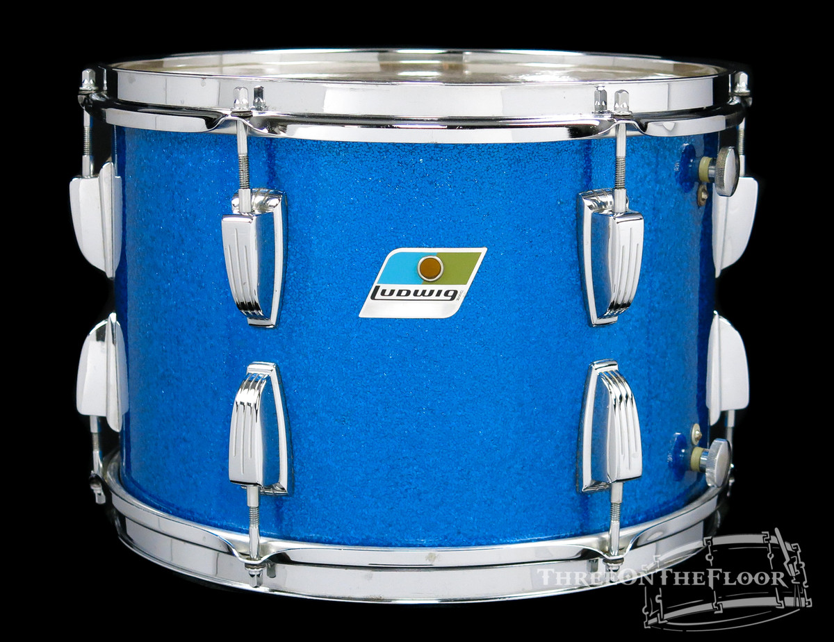 1960s 70s Ludwig 9"x13" Blue Sparkle Rack Tom Vintage Drum Blue Olive Badge