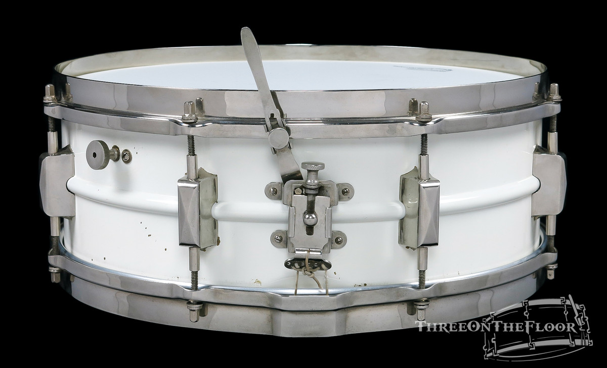 1930s Leedy White Elite Model Vintage Brass Snare Drum : 5 x 14