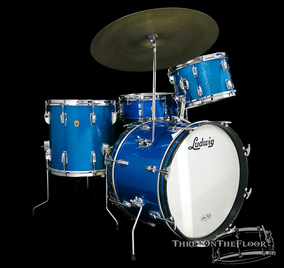 1967 Ludwig Downbeat Outfit Drum Kit : Sparkling Blue Pearl : 20 14 12