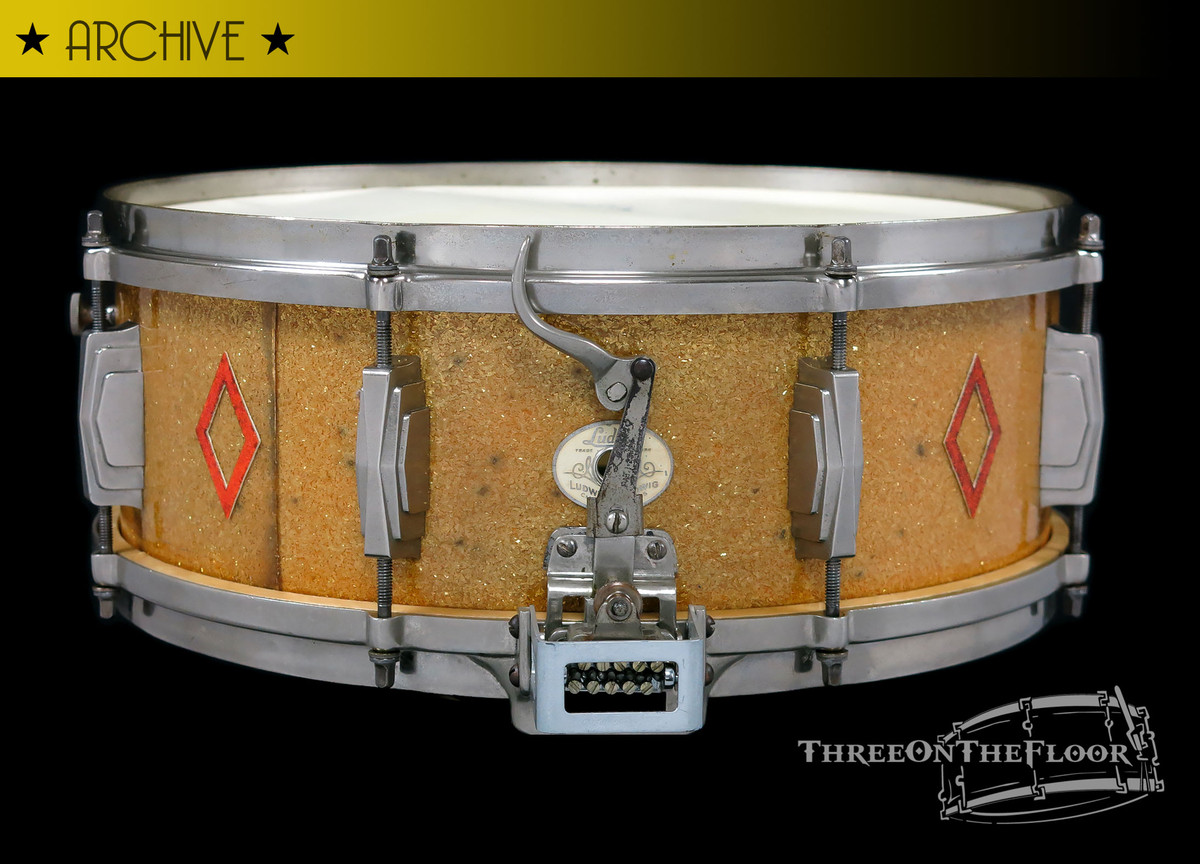 1936 Ludwig 'Super-Ludwig' Dressed Gold / Red Flash Snare Drum  :  5 x 14