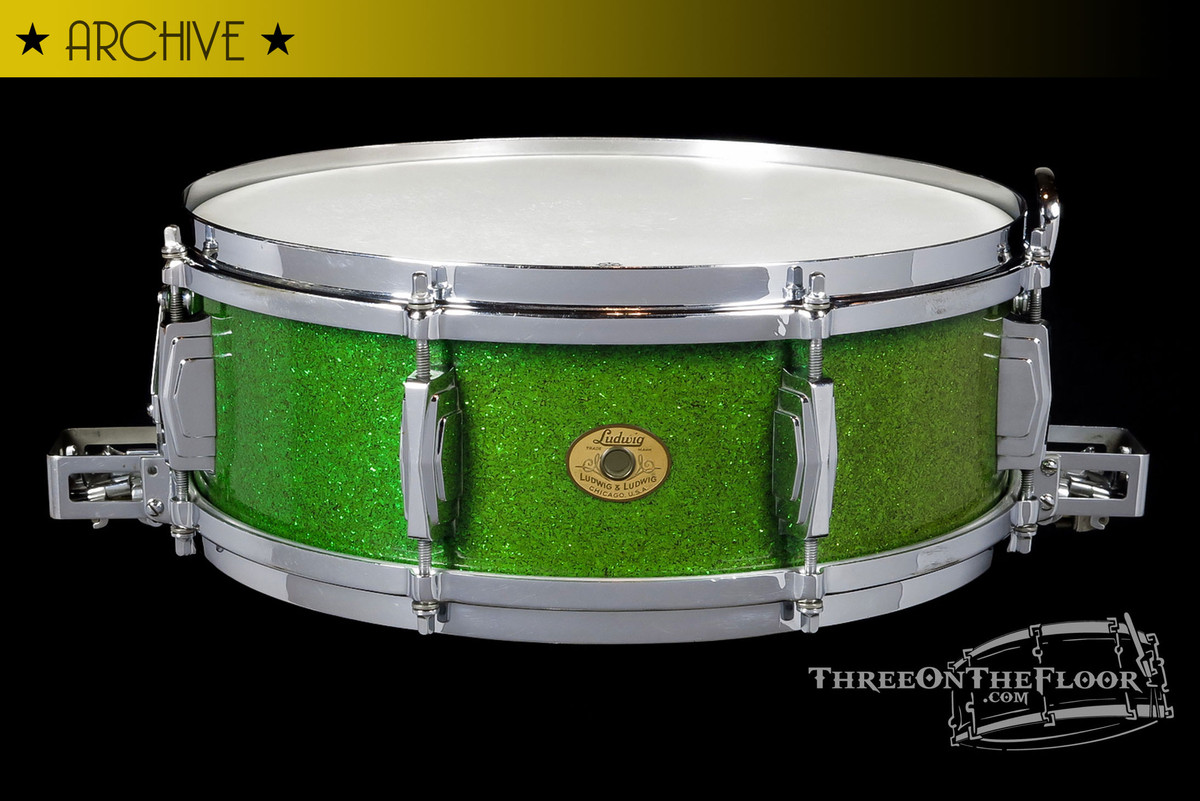 1935 Ludwig 'Anniversary' Green Flash Sparkle Super Ludwig Model  :  5 x 14 