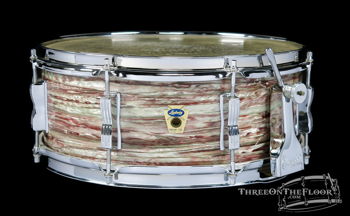 1960s Ludwig Trans Badge 'Oyster Pink Pearl' Super Classic :  5 x 14  