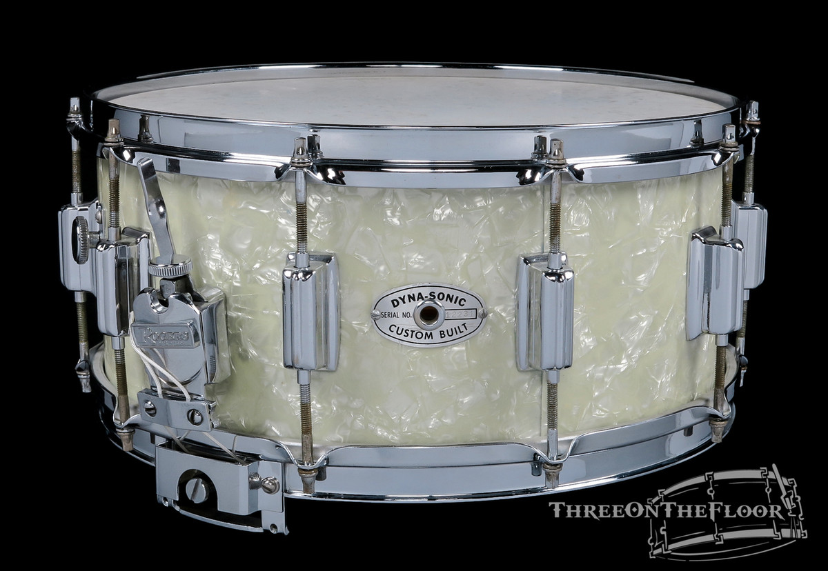 1967 Rogers Dynasonic Snare Drum White Marine Pearl :  6.5 x 14